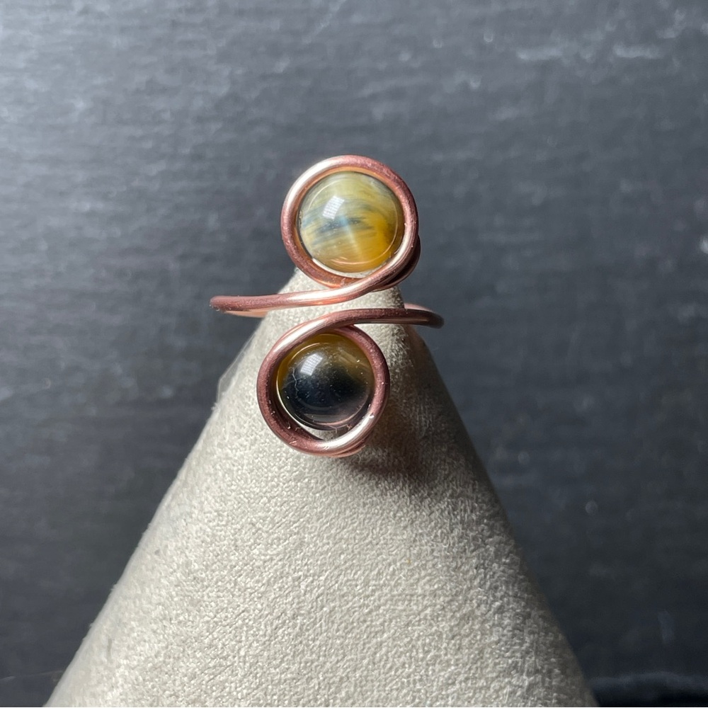 Artisan Copper and African Blue Golden Honey Tiger's Eye Ring - Picture 2 of 7